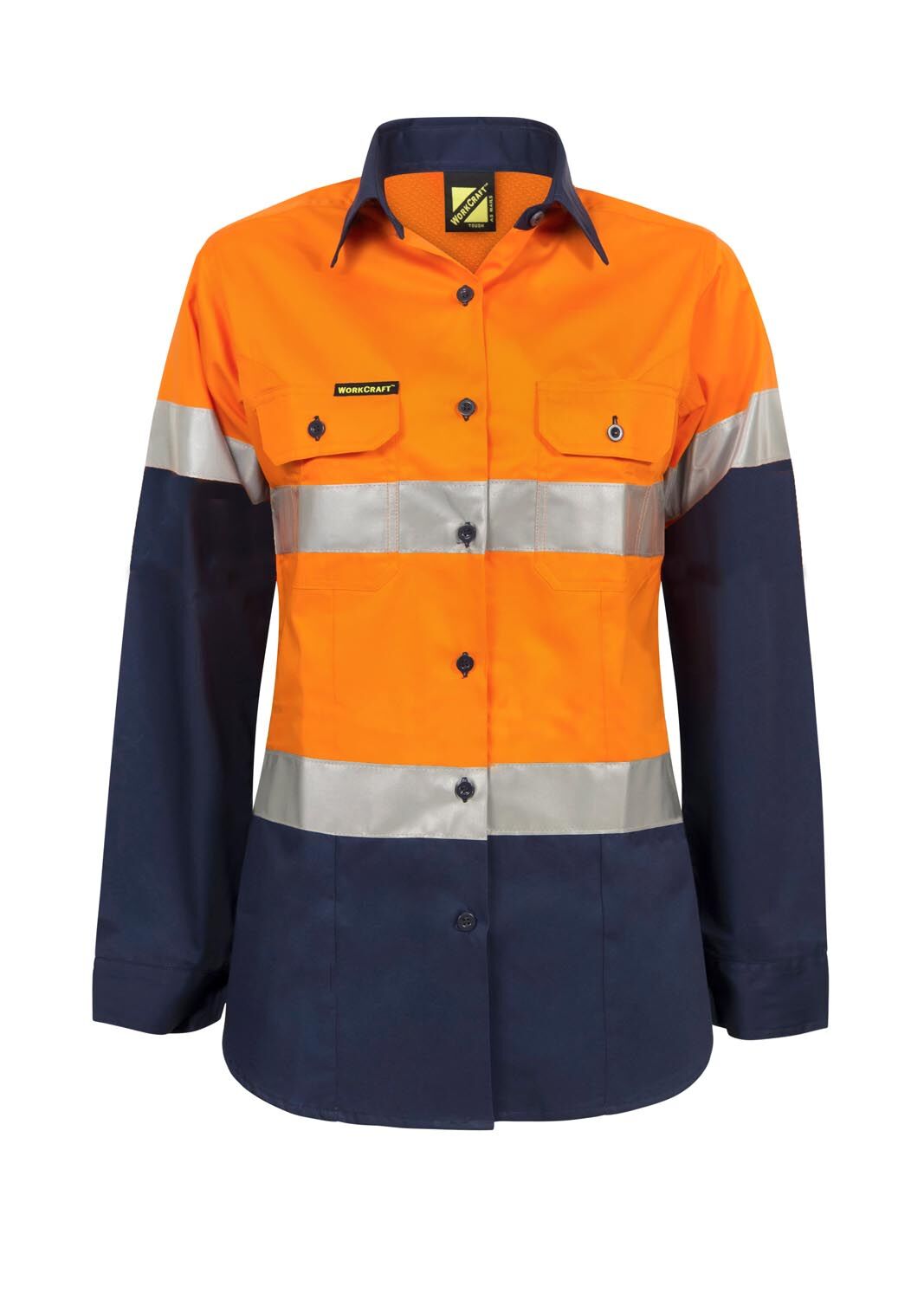 LADIES LIGHTWEIGHT HI VIS LONG SLEEVE VENTED REFLECTIVE COTTON DRILL SHIRT – image 2